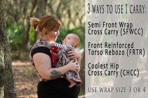 Semi Front Wrap Cross Carry, Front Reinforced Torso Rebozo, and Coolest Hip Cross Carry all tie the same way.